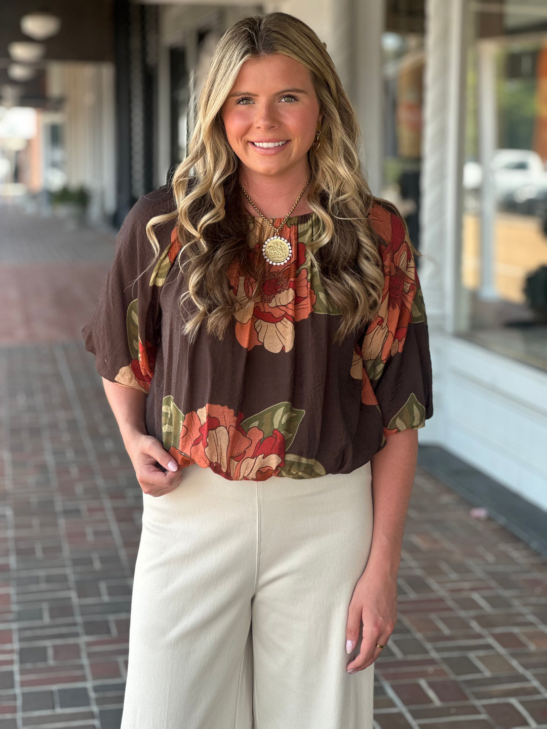 By Chance Brown Floral Top
