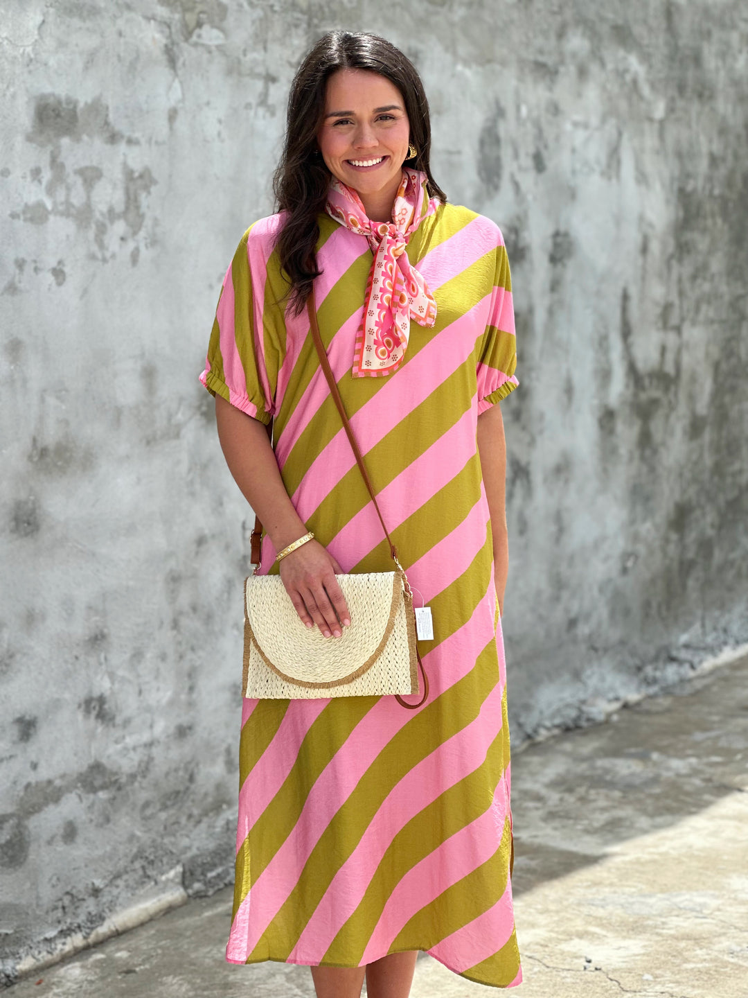 Kiwi Pink Solid Stripe Dress