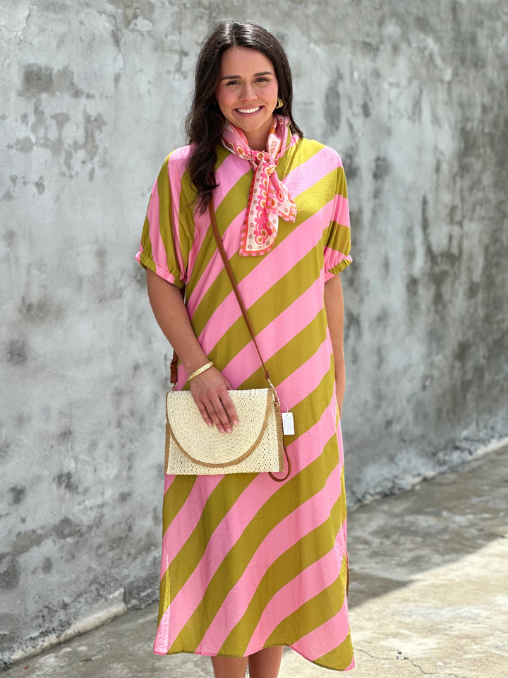 Kiwi Pink Solid Stripe Dress