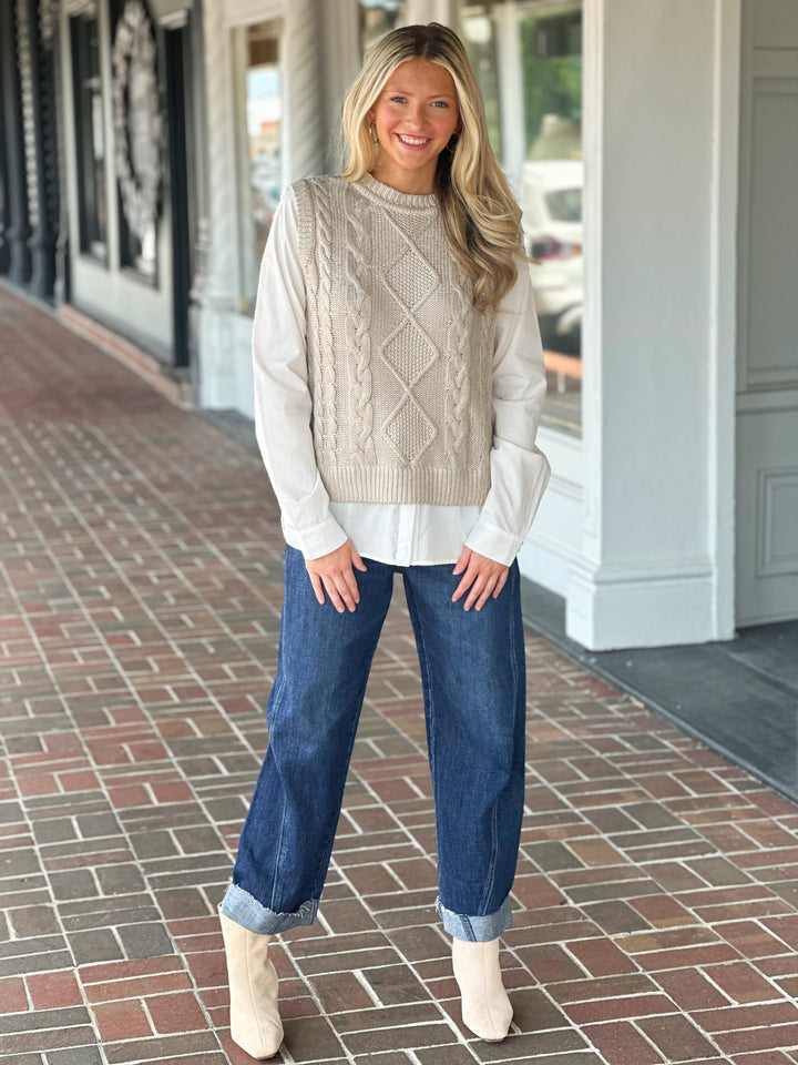 Charlie B Cable Foil Knit Vest in Gold