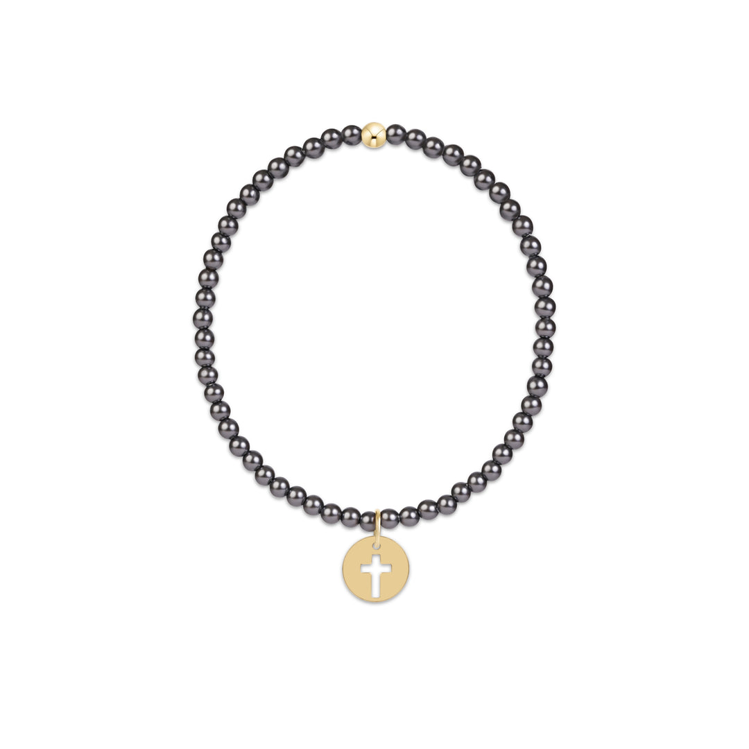 Enewton Classic Pearl Dark Grey 3mm Bracelet - Blessed Gold Disc