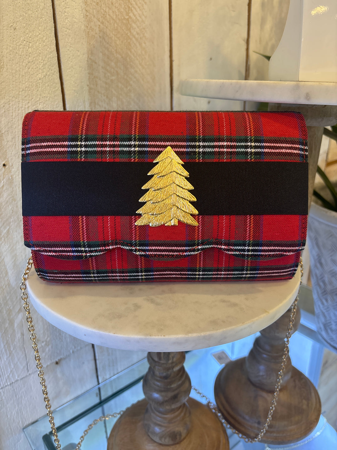 Lisi Lerch Ruby Plaid Red With Christmas Tree Charm
