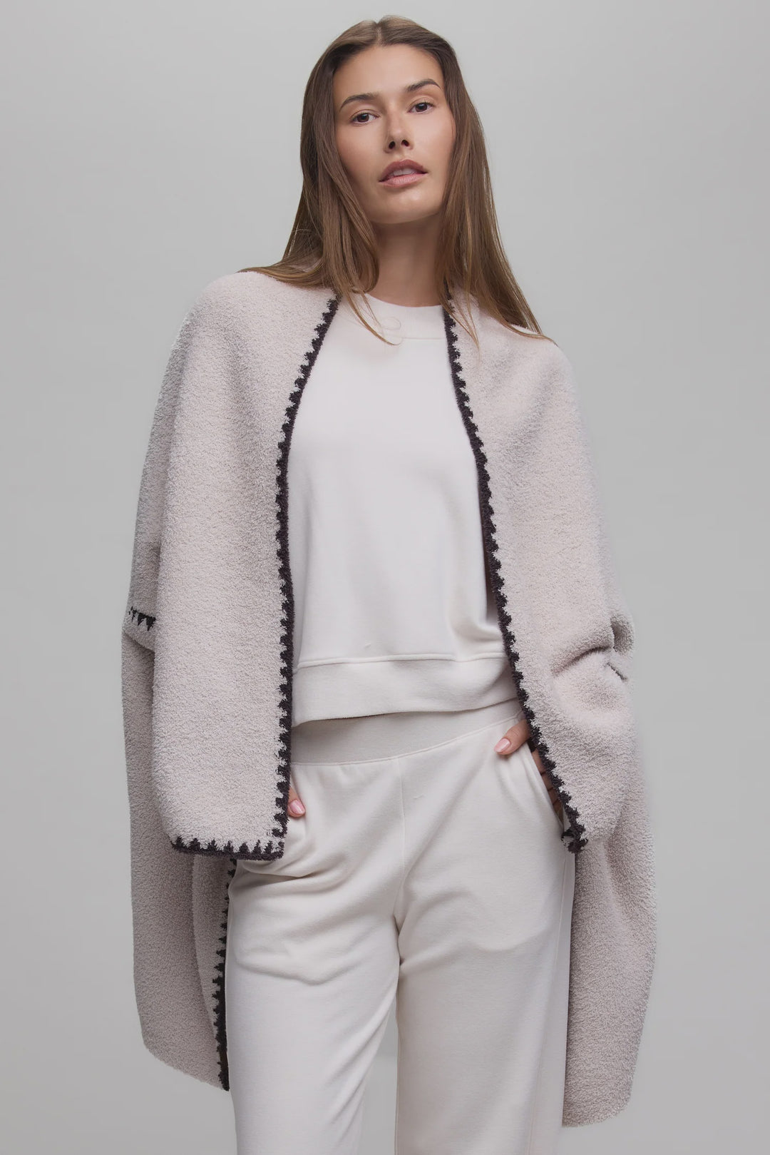 Barefoot Dreams CozyChic® Blanket Stitch Wrap in Stone Umber
