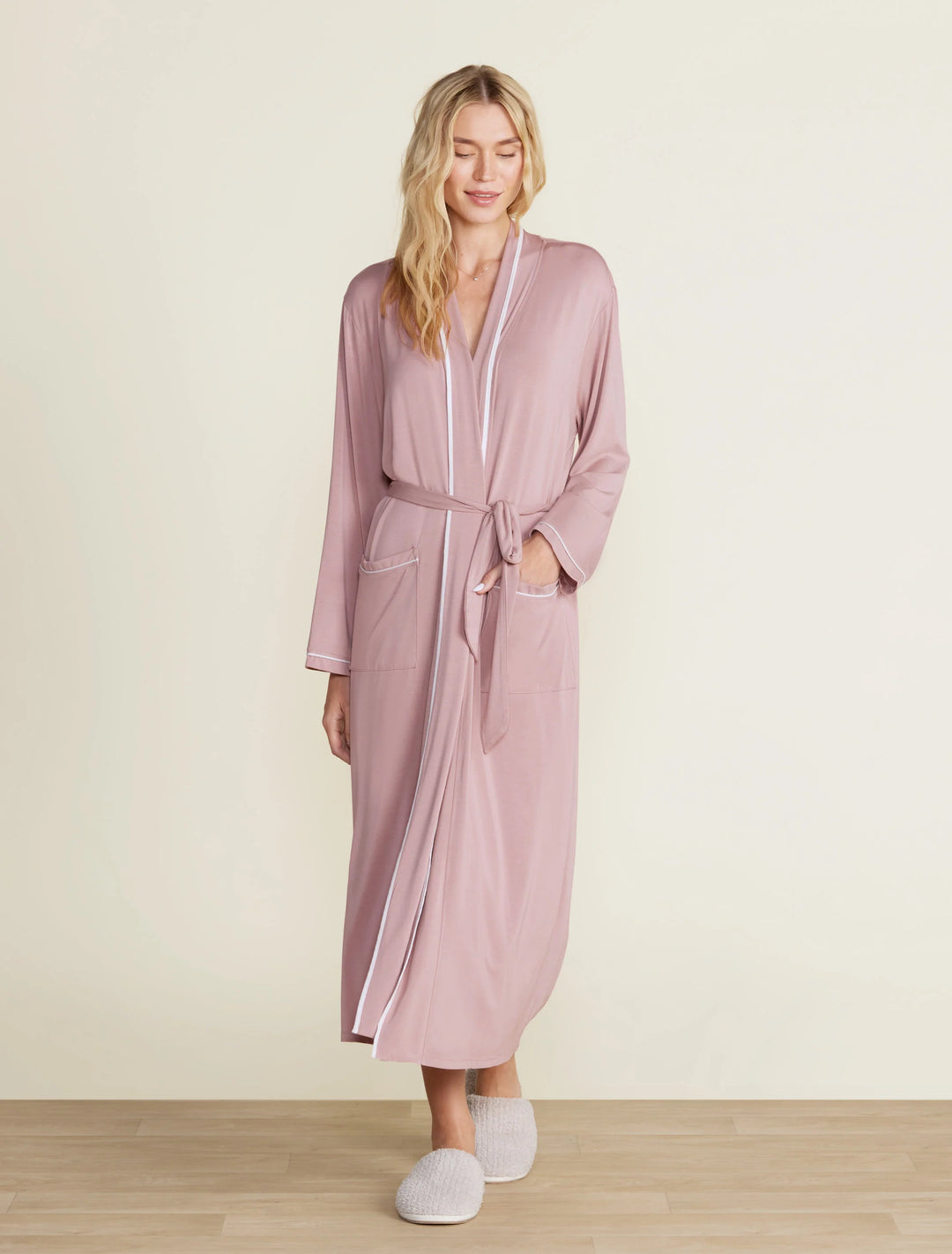 Barefoot Dreams Malibu Collection® Soft Jersey Piped Robe Teaberry White