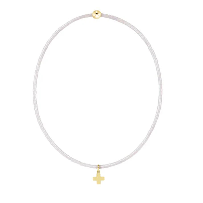 enewton 6.25" Hope Classic Bracelet Signature Cross Small Gold Charm in Silky White