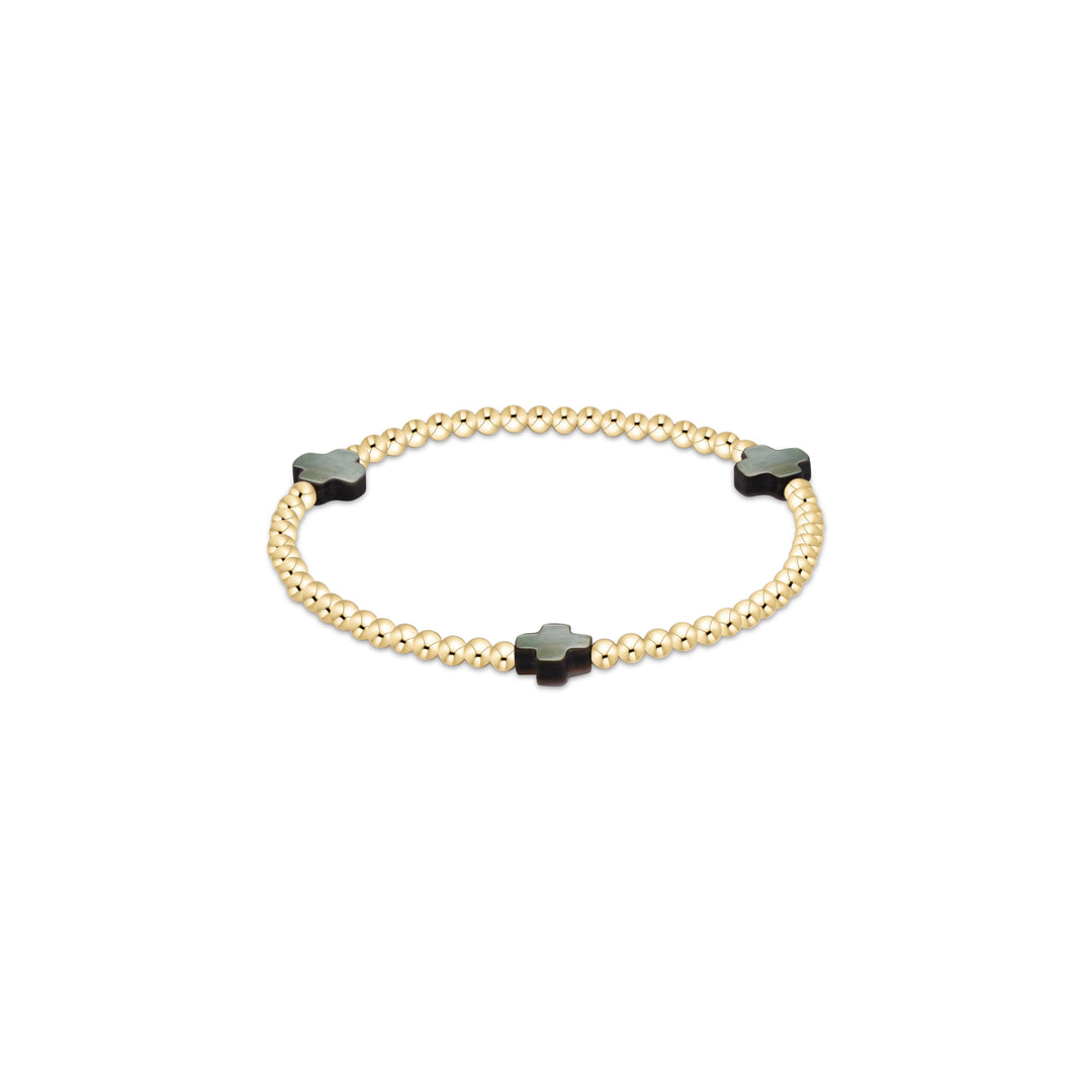 Enewton Signature Cross 3mm Gold Bracelet - Mother Of Pearl - Black Tahitian