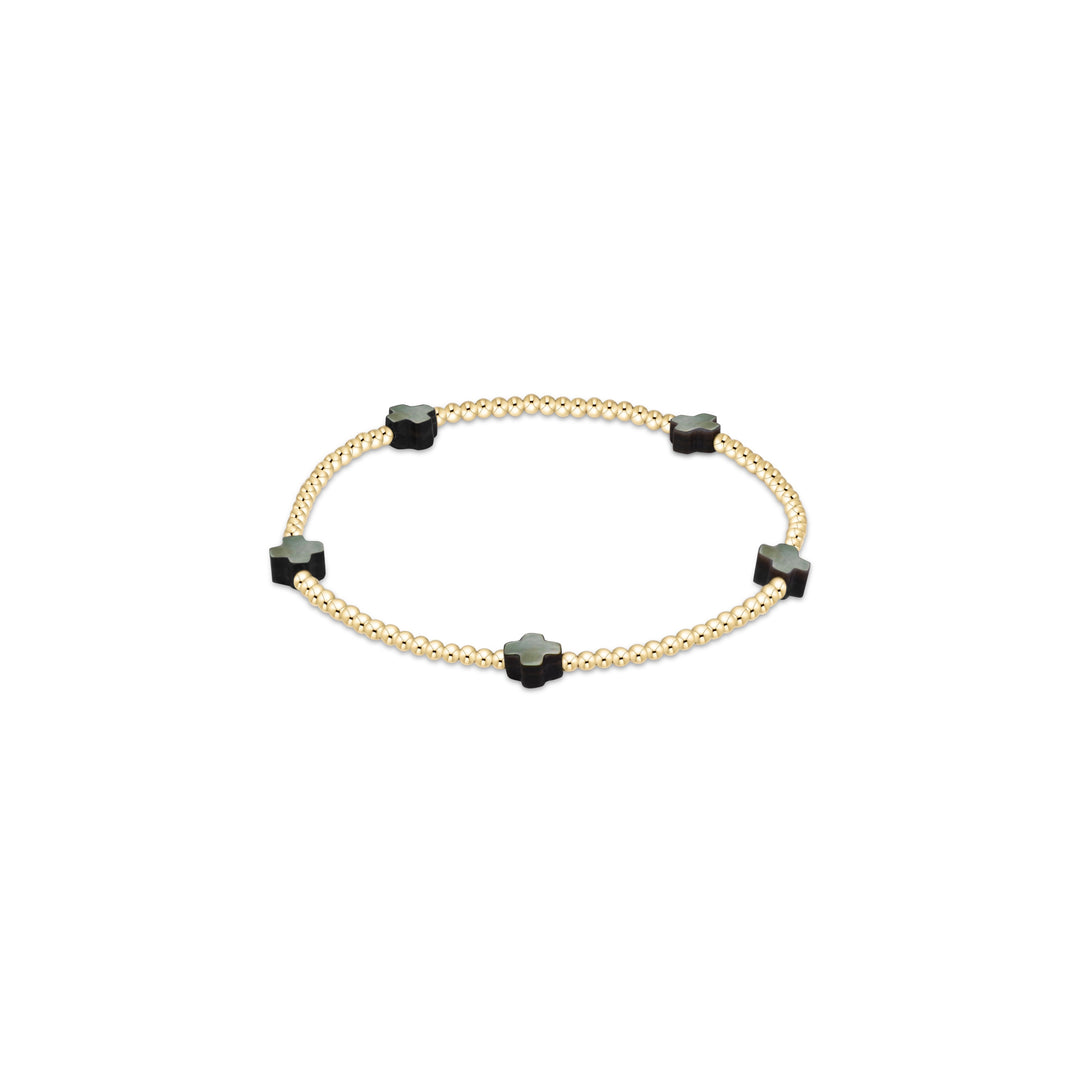Enewton Signature Cross Small 2mm Gold Bracelet - Mother Of Pearl - Black Tahitian