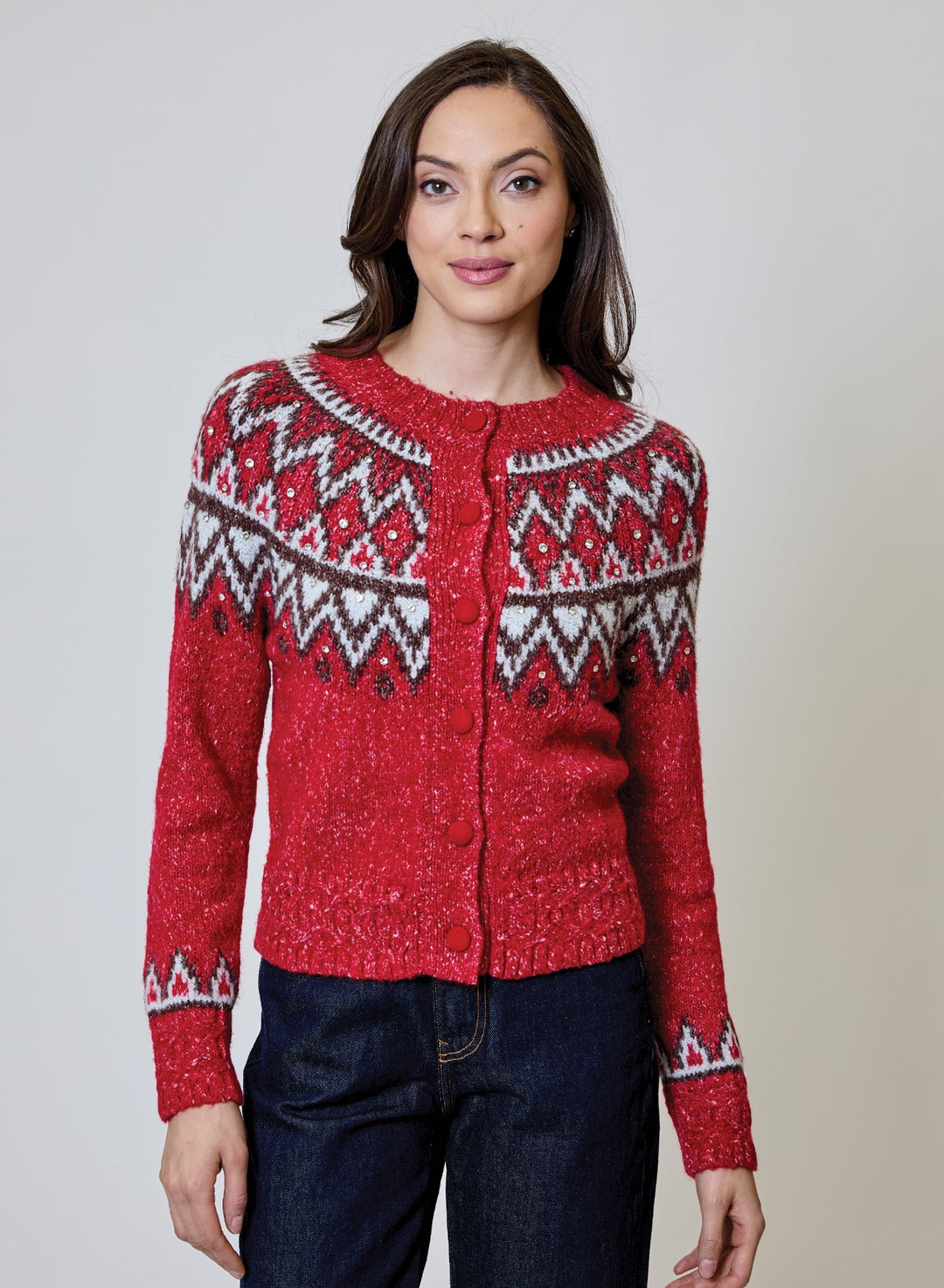 Fairisle Red Cardigan Sweater