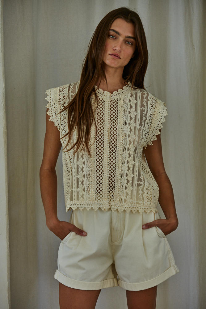 Circe Crochet Lace Top in Natural