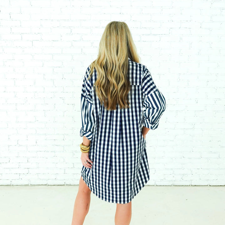 Caryn Lawn Betsy Dress in Navy Stripe