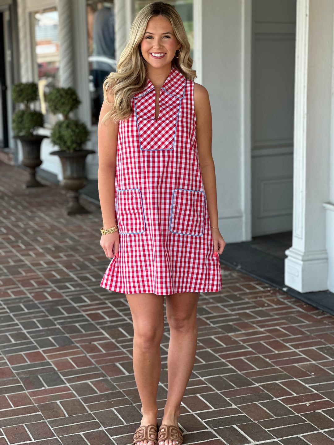 Red Check Print Sleeveless Mini Dress