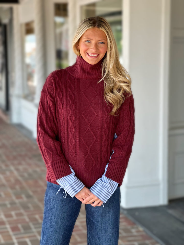 French Dressing Mix Material Cable Sweater in Scarlet