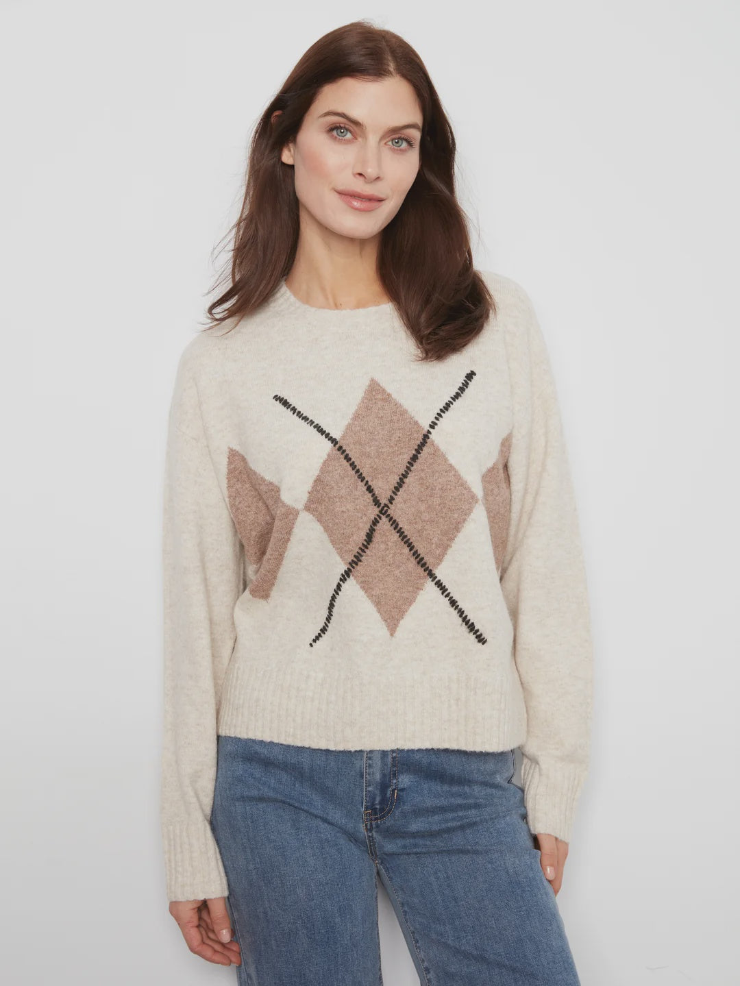 Charlie B Long Sleeve Drop Shoulder Crew Neck Sweater in Almond