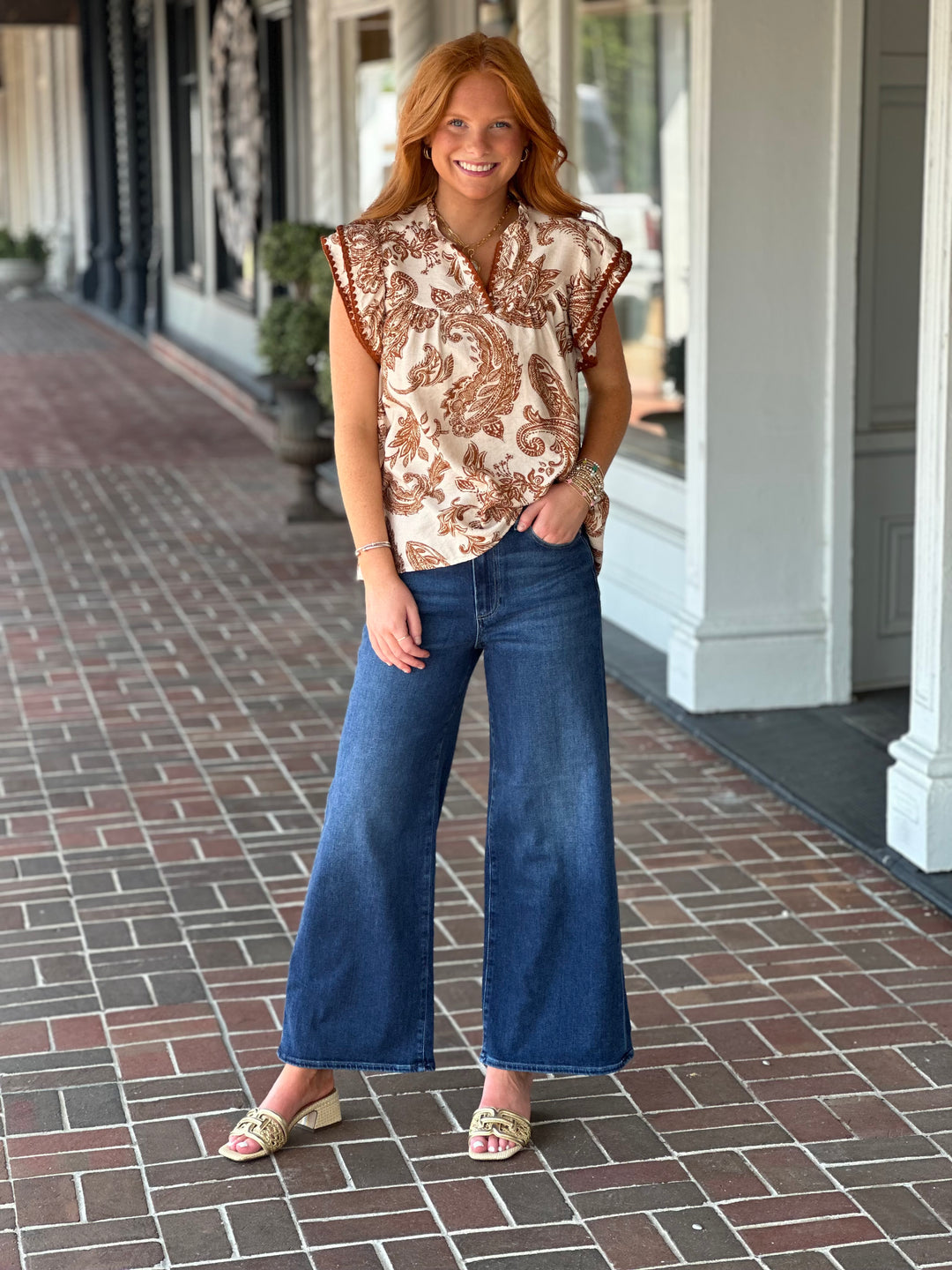 All The Right Moves Brown Printed Top