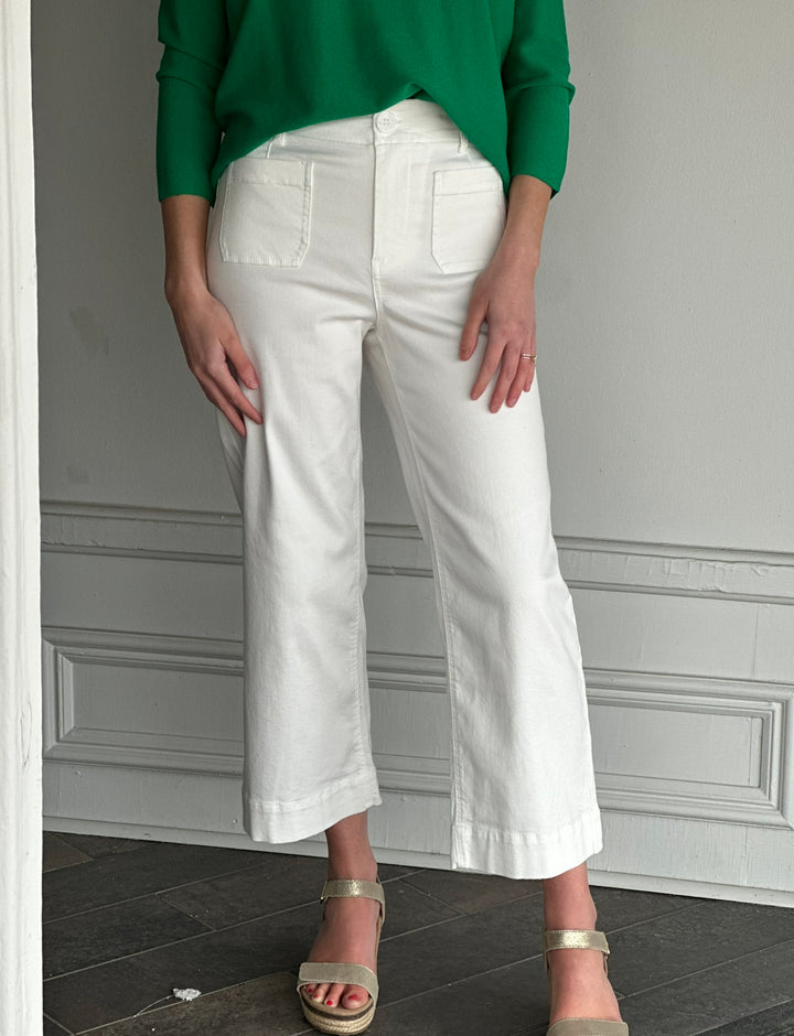 Renuar Patch Pocket Wide Leg Oyster Pant