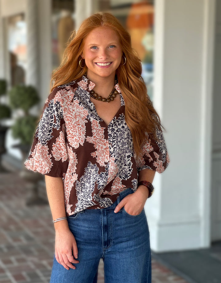 Set For Success Brown Printed Top