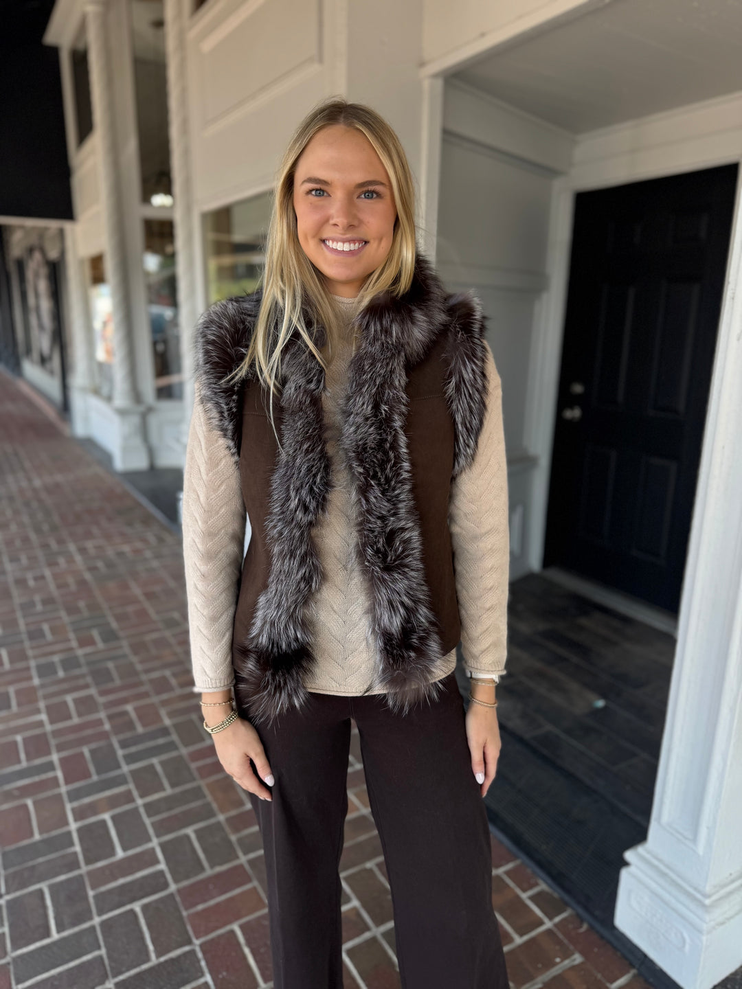 Tyler Boe Foxy Fur Vest in Walnut