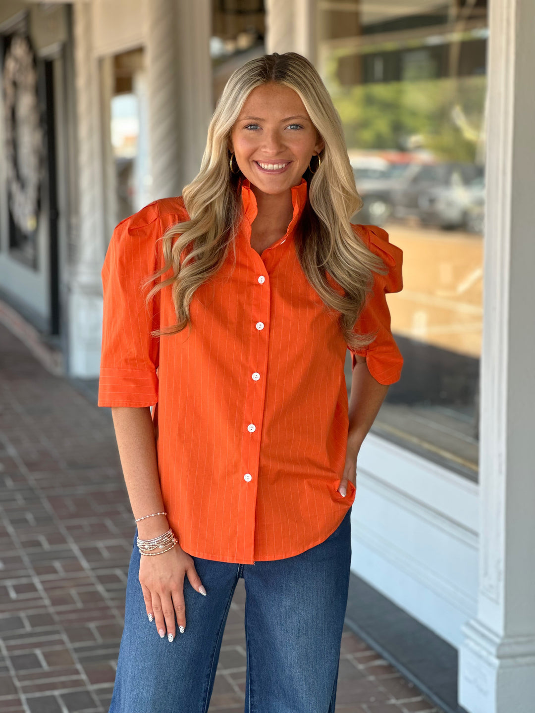 Jodie Ruffle Collar Puff Sleeve Shirt