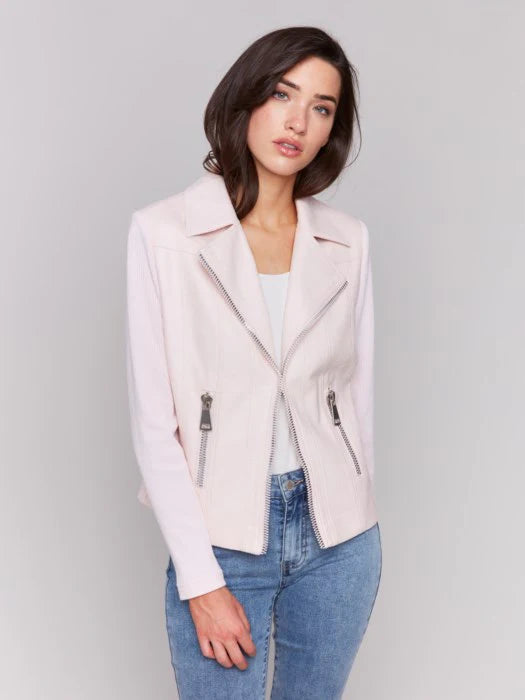 Charlie B Vintage Faux Leather Petal Pink Moto Jacket