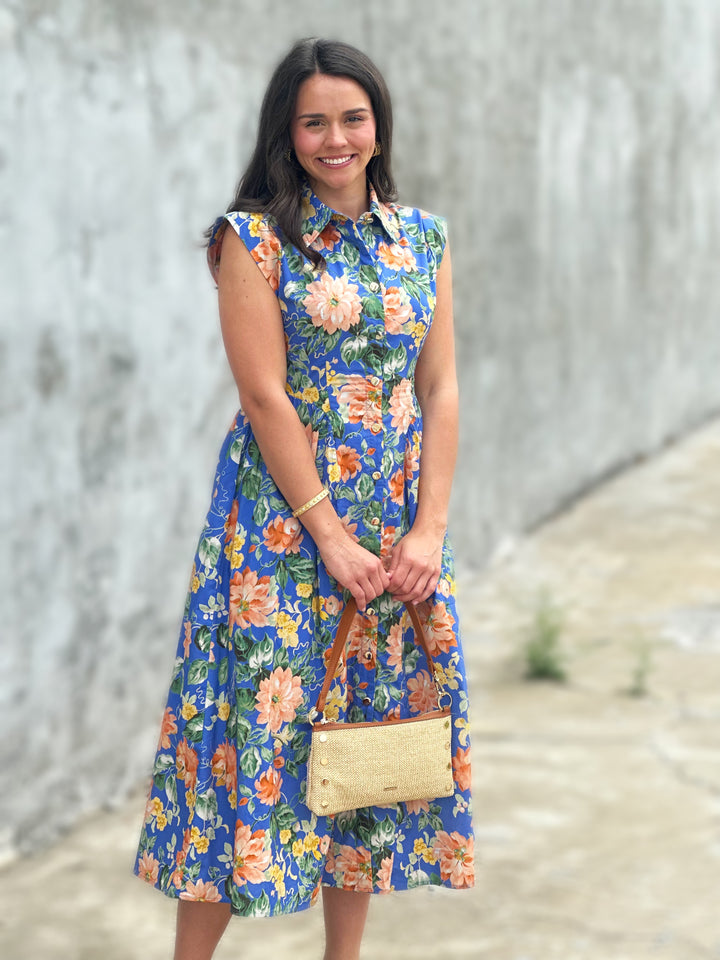 Floral Print Cap Sleeve Dress in Blue