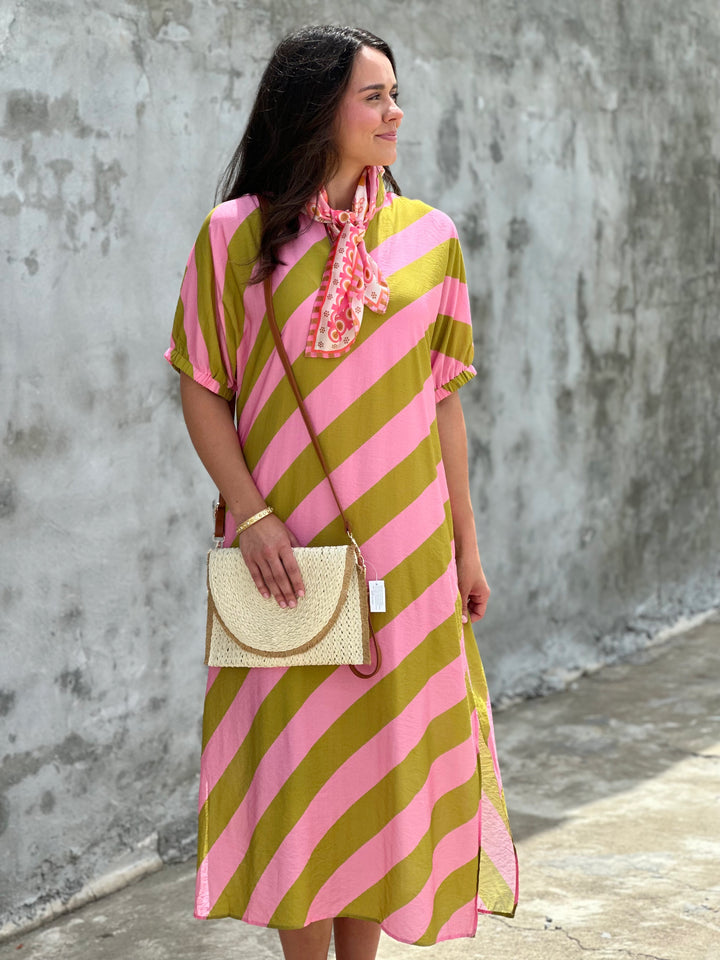 Kiwi Pink Solid Stripe Dress