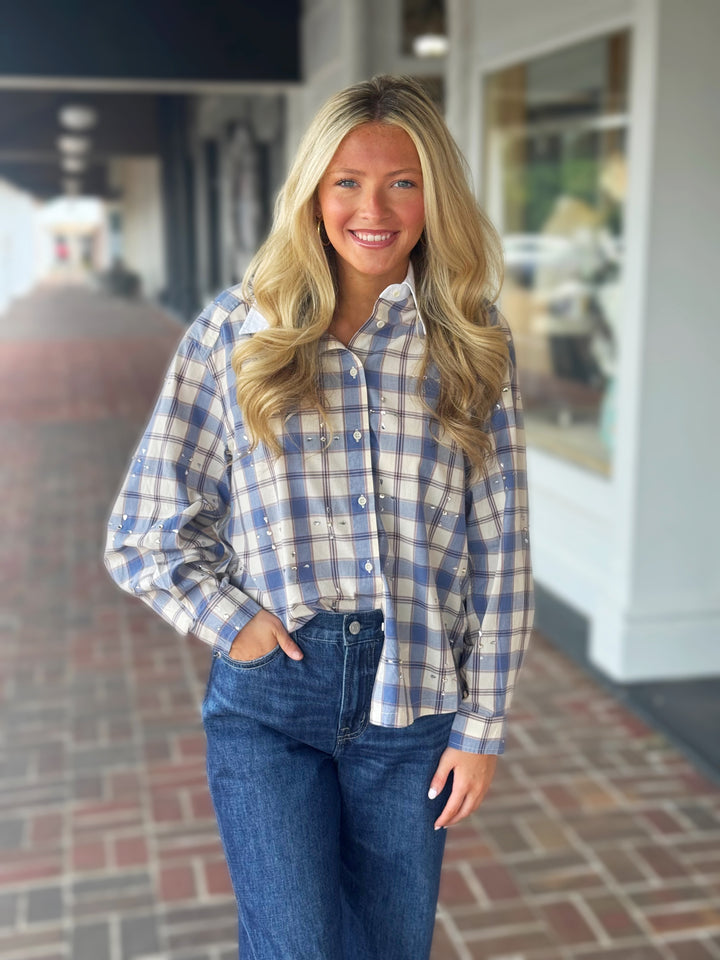 Florez Amelie Checkered Blouse in Blue