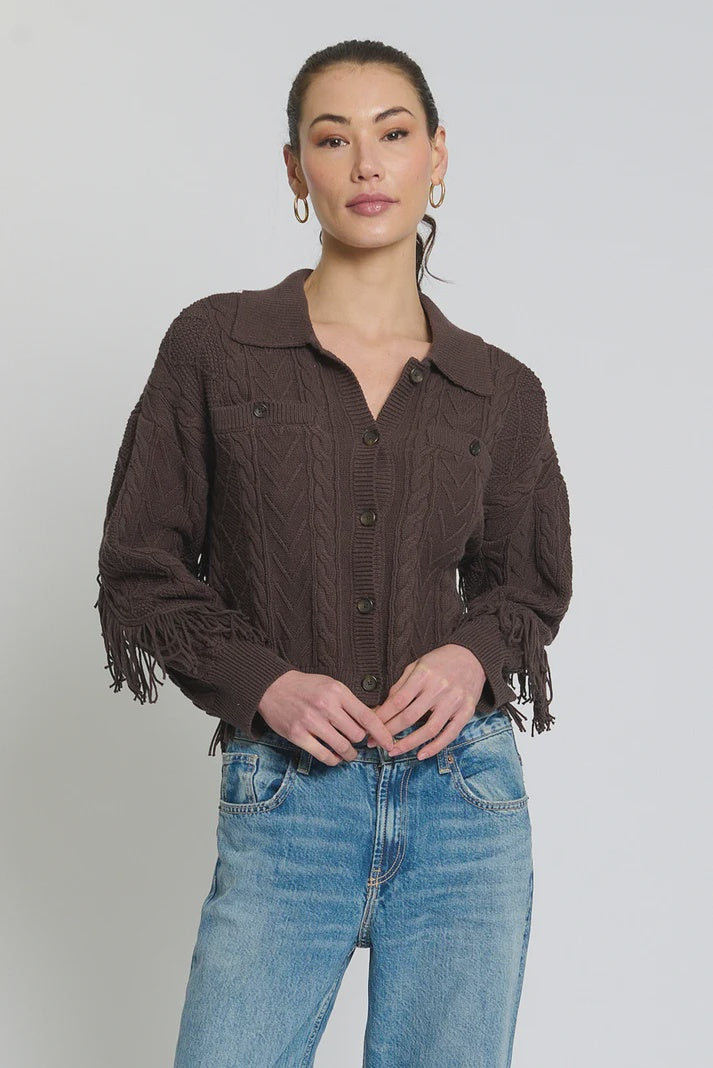 Central Park West Phoebe Cable Fringe Sweater Cardigan