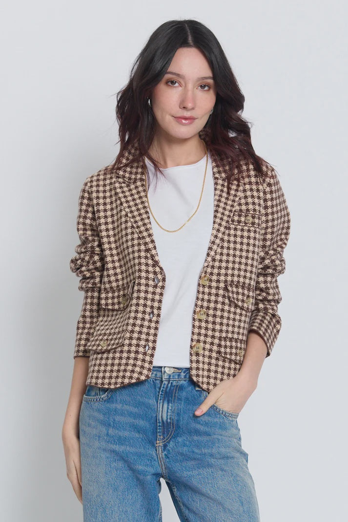Central Park West Marlo Jacquard Knit Blazer in Camel