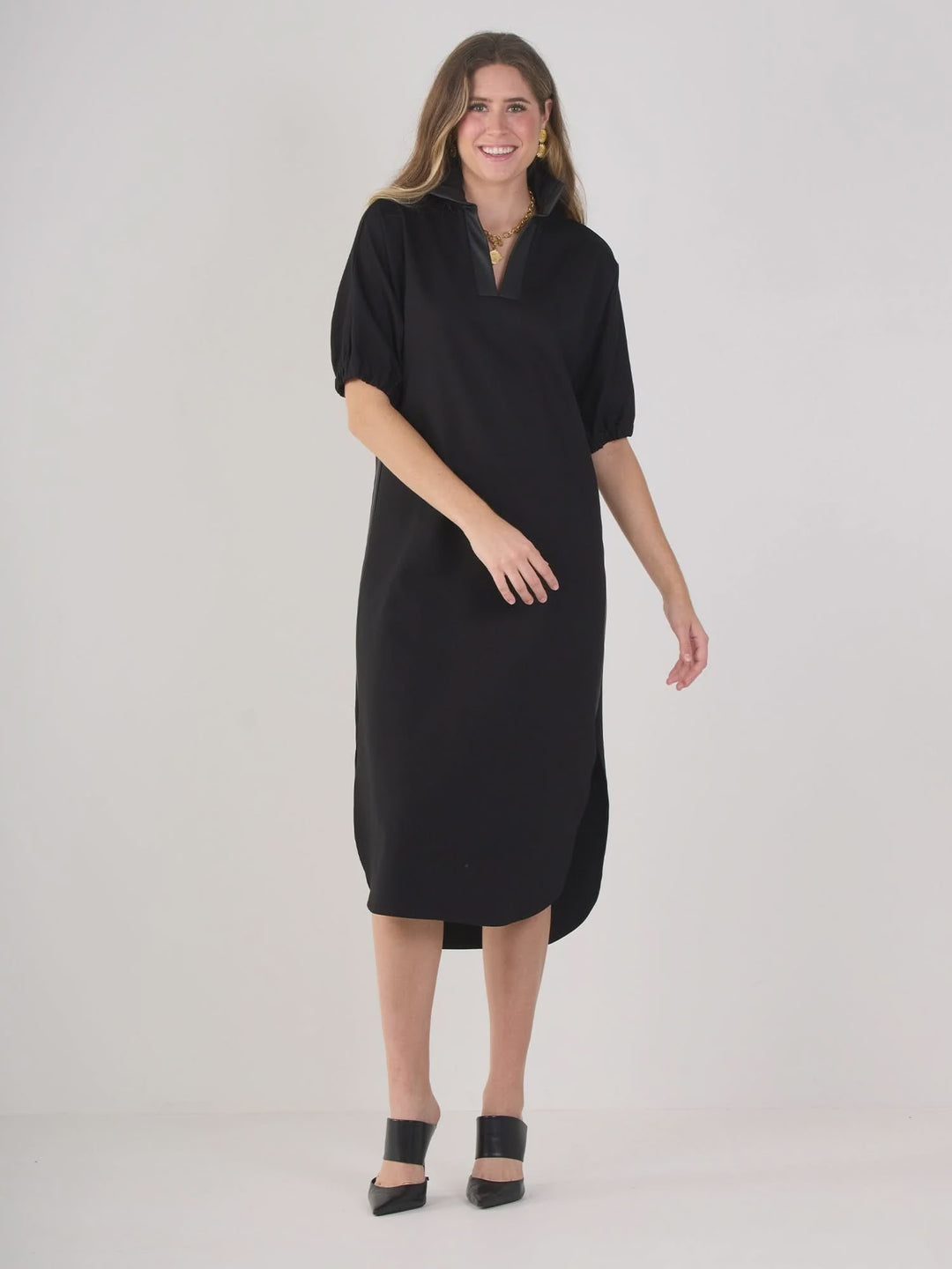 Emily McCarthy Poppy Caftan Dress in Jet Black Ponte
