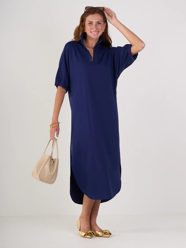 Emily Mccarthy Poppy Caftan in Navy Ponte
