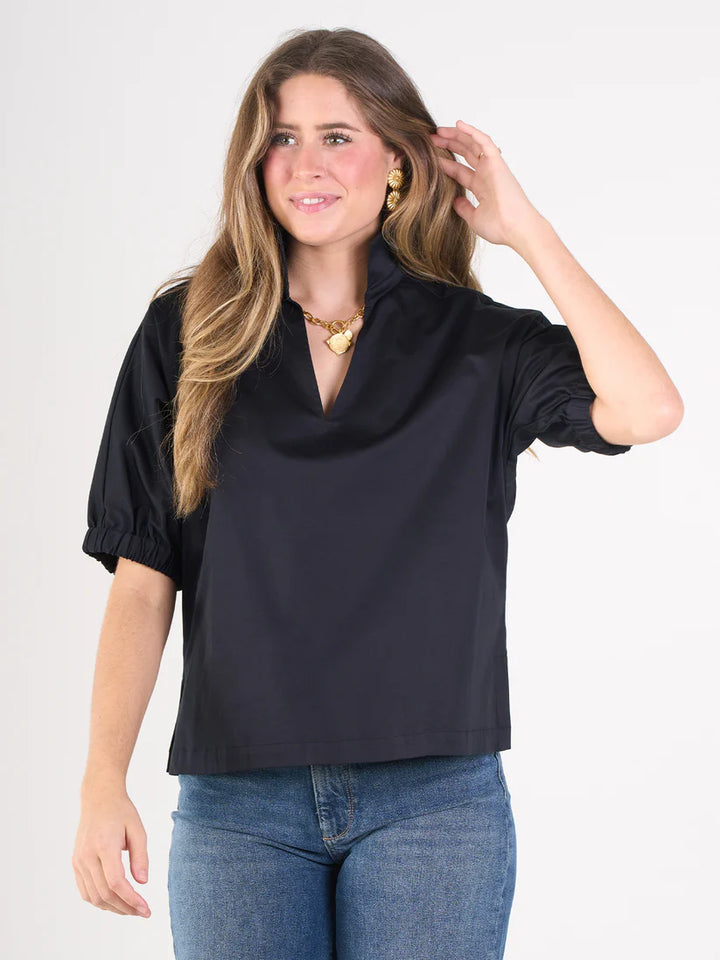 Emily Mccarthy Poppy Top in Jet Black Ponte