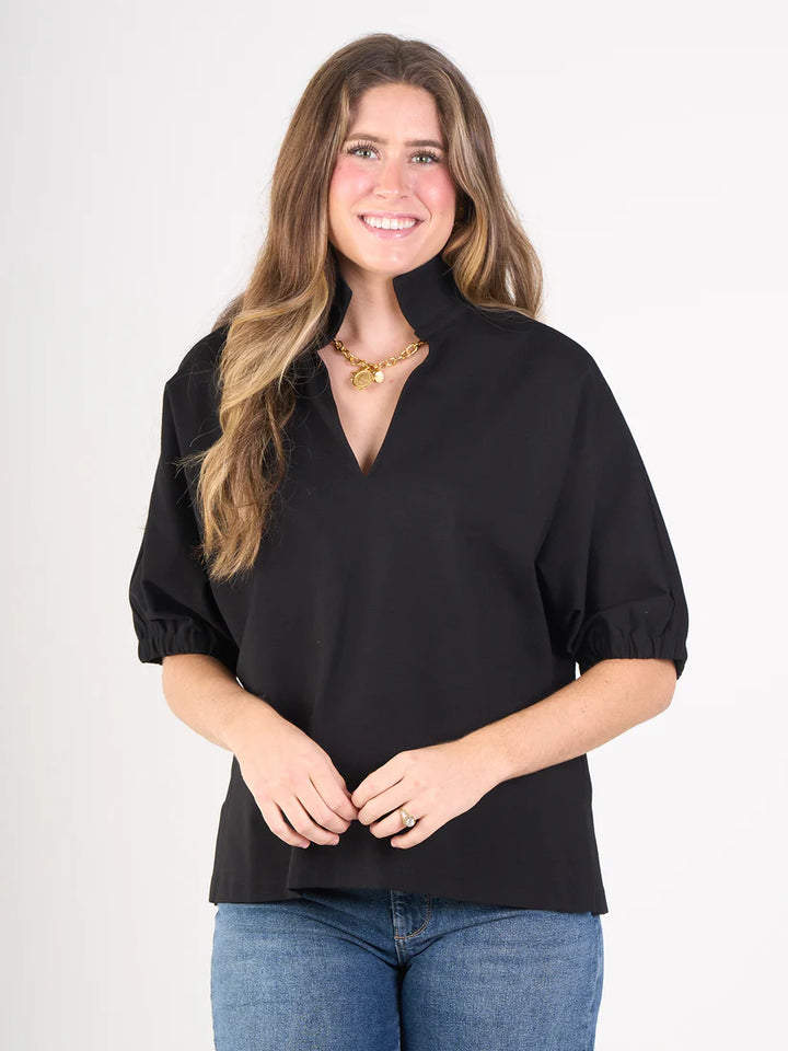 Emily Mccarthy Poppy Top in Black Cotton Poplin