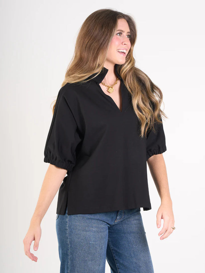Emily Mccarthy Poppy Top in Black Cotton Poplin