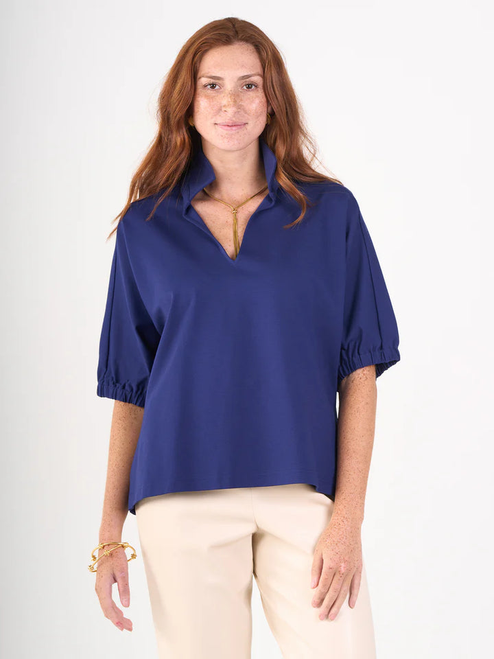 Emily Mccarthy Poppy Top in Navy Cotton Poplin