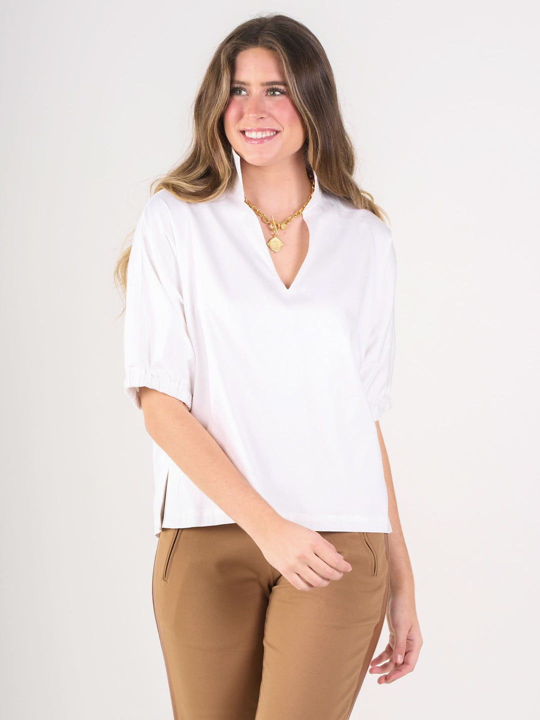 Emily McCarthy Poppy Top in White Cotton Poplin