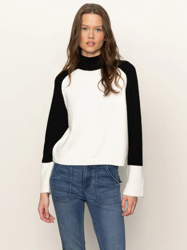 Sanctuary Downtown Mock Neck Sweater in Black/ Chalk