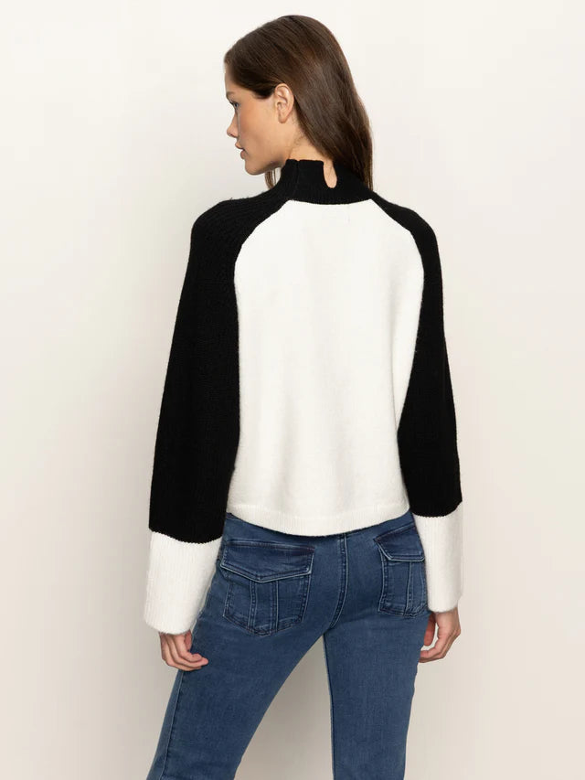 Sanctuary Downtown Mock Neck Sweater in Black/ Chalk