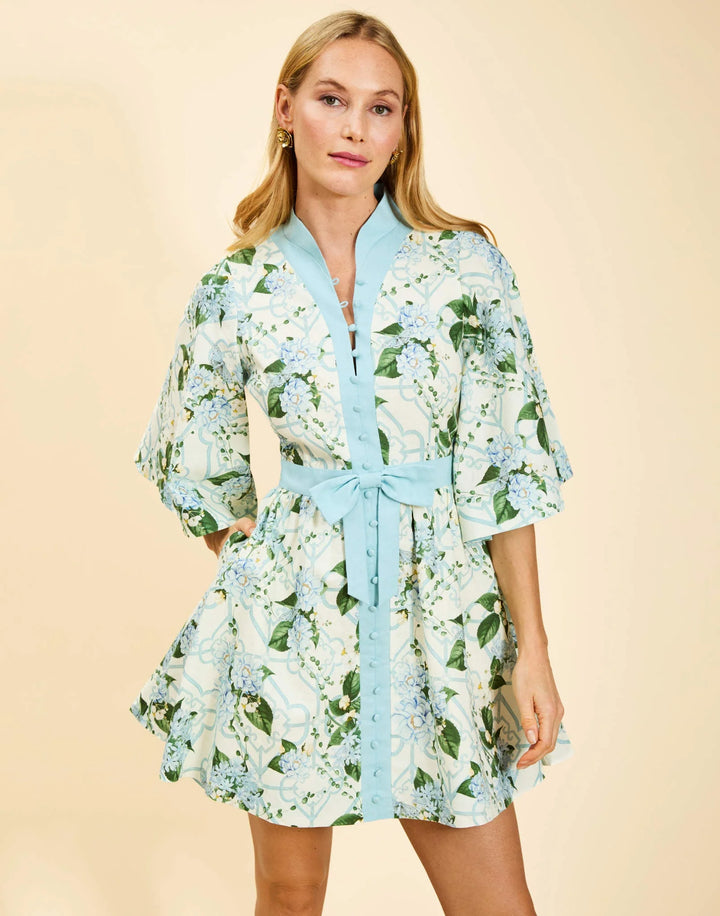 Mestiza Carmen Mini Dress in Quatrefoil Garden