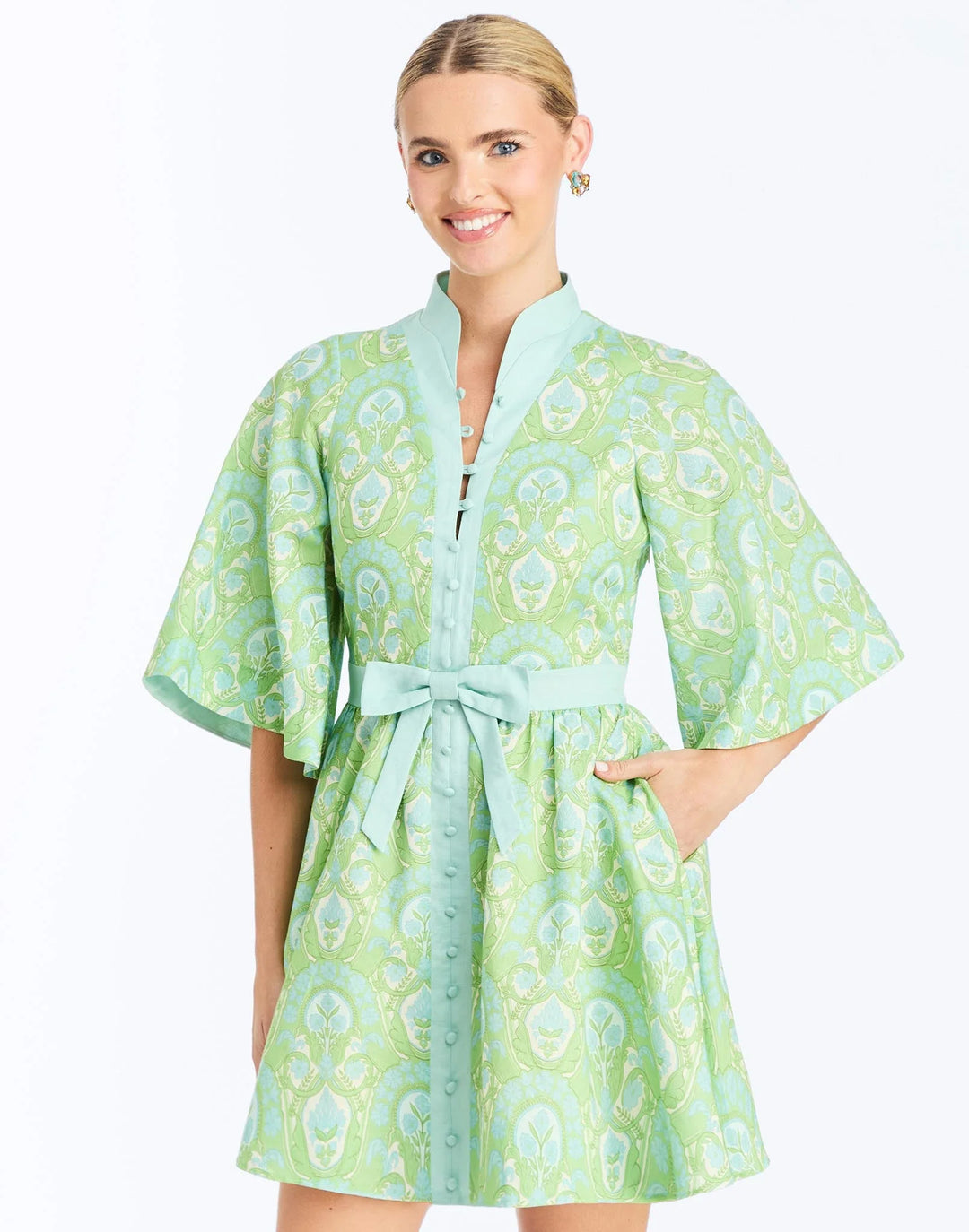 slim fit dress slacks Mestiza Carmen Mini Dress in Trellis Verte