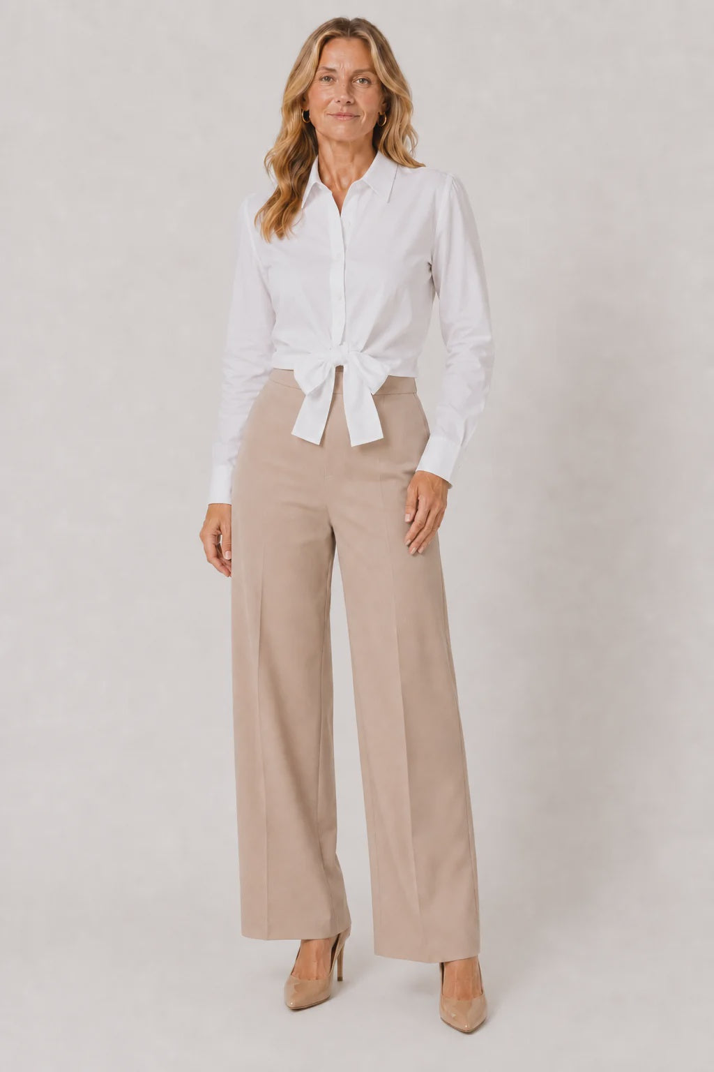 The Kitty Front Tie Polo Cotton Blouse in White