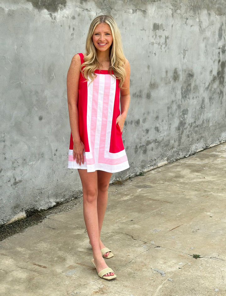 Red Sleeveless Contrast Mini Dress