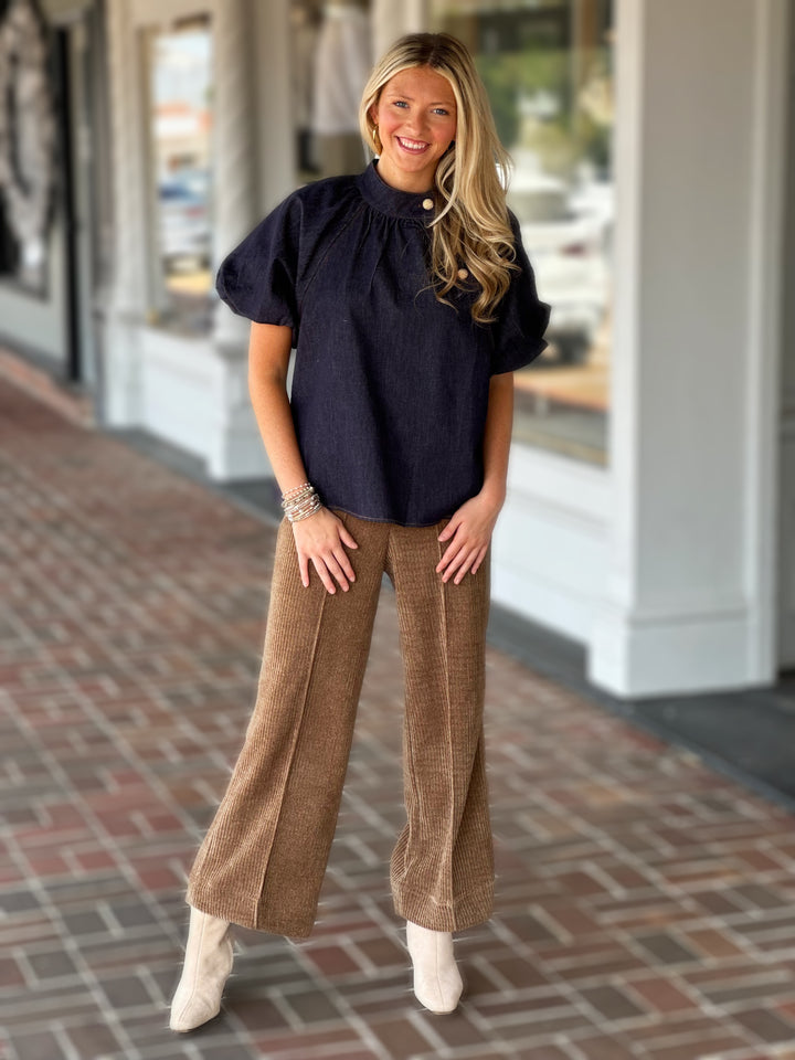 Puff Sleeve Denim Top