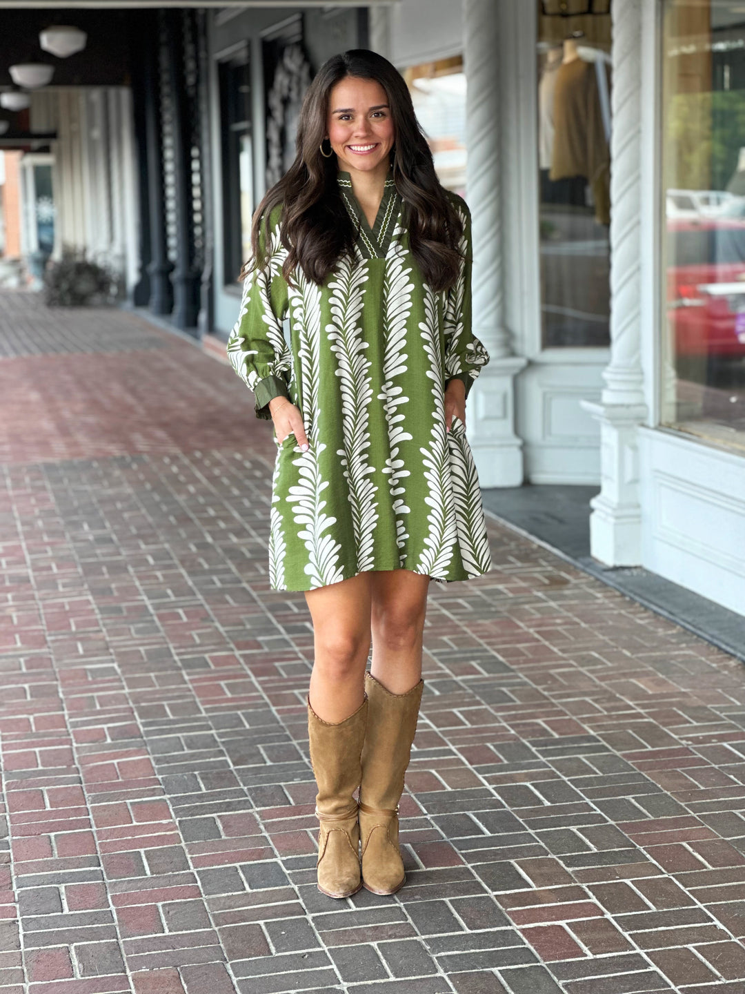 Olive Sea Tendril Printed Dress