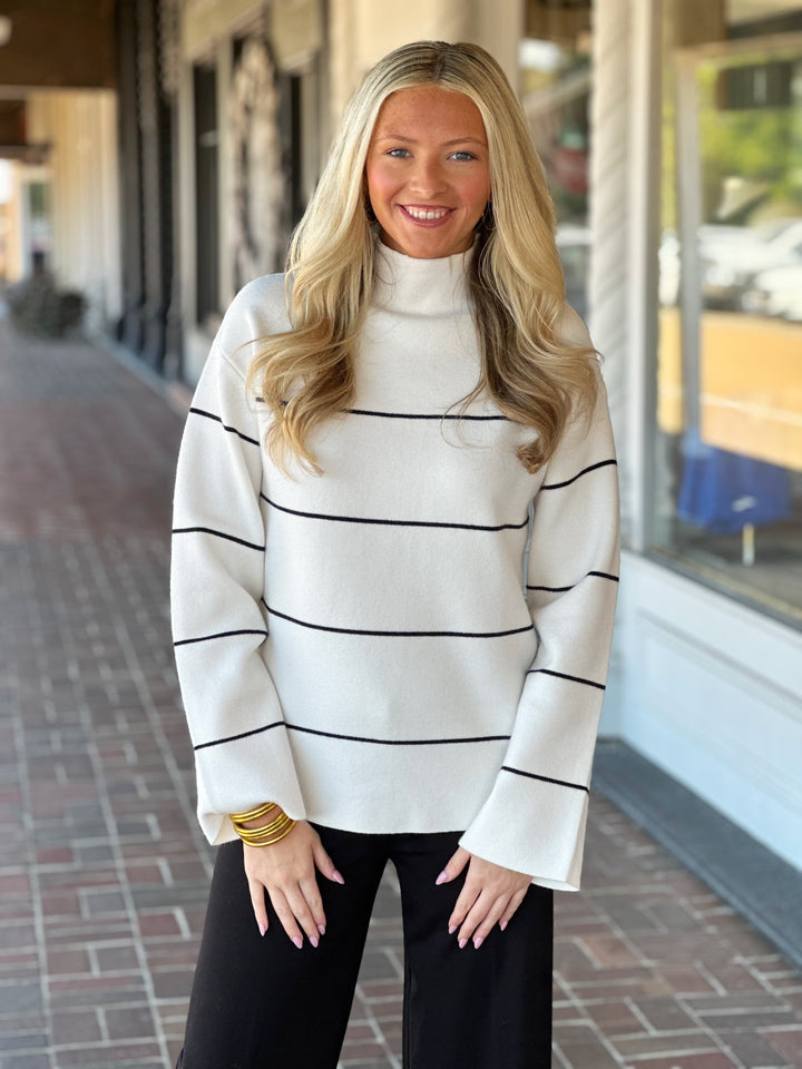 Charlie B Yarn Dyed Striped Ecru Sweater