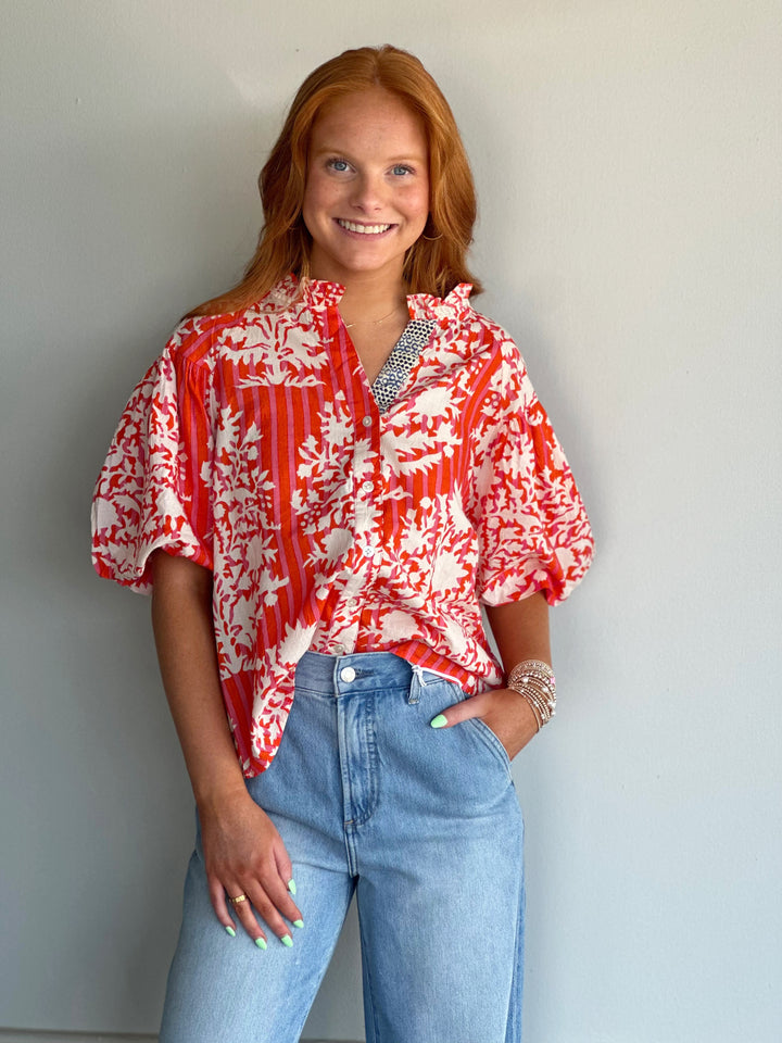 Puff Sleeve Printed Top