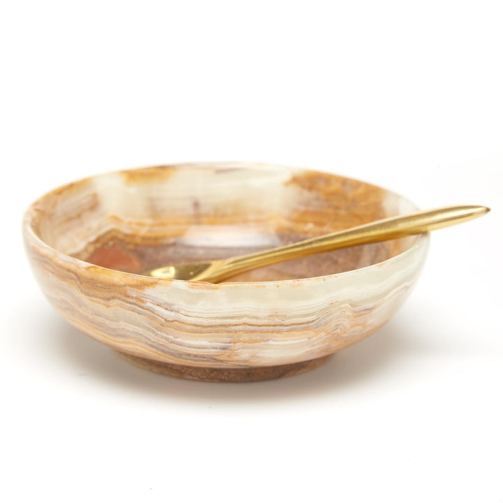 TWO'S COMPANY ONYX-MARBLE BOWL WITH GOLD SPOON