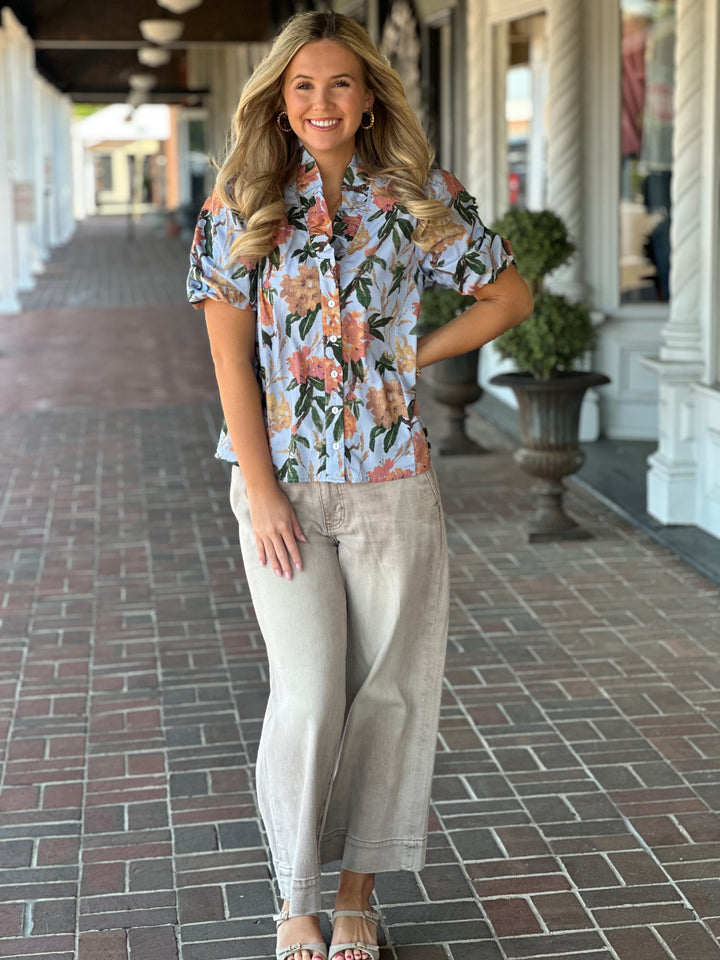 Blue Floral Print Top