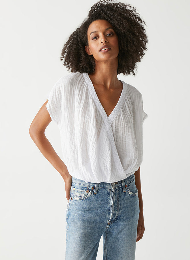 Michael Stars Evie Faux Wrap Top in White