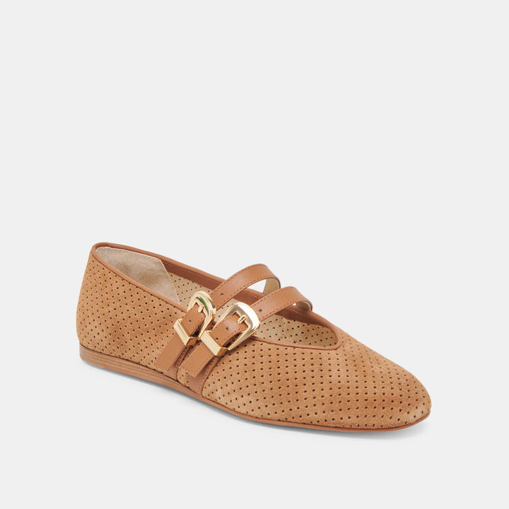 Dolce Vita Baylee Ballet Flats in Pecan Perforated Suede