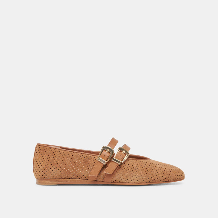 Dolce Vita Baylee Ballet Flats in Pecan Perforated Suede